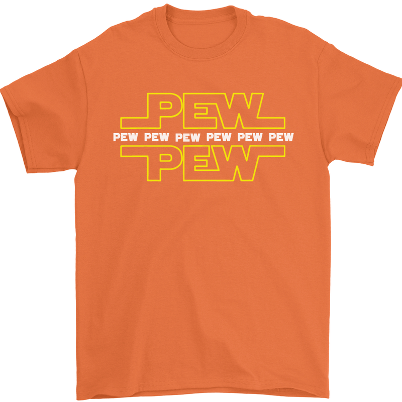 Pew Pew SCI-FI Movie Film Mens T-Shirt Cotton Gildan Orange