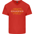 Pew Pew SCI-FI Movie Film Mens V-Neck Cotton T-Shirt Red