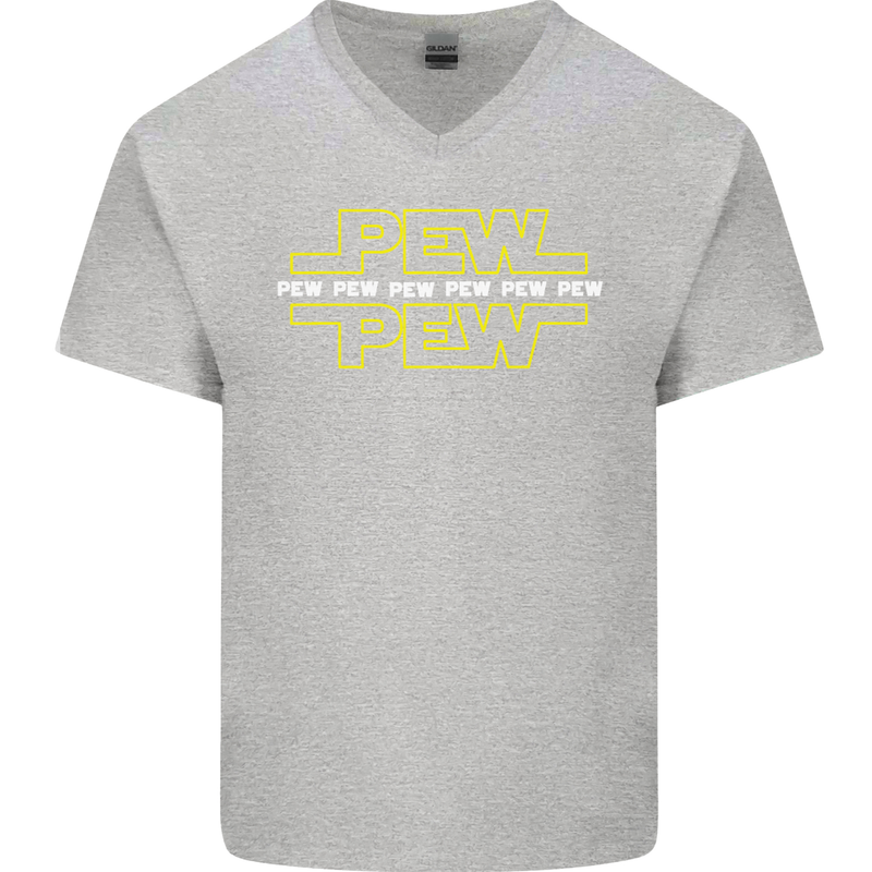 Pew Pew SCI-FI Movie Film Mens V-Neck Cotton T-Shirt Sports Grey