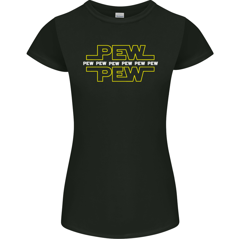 Pew Pew SCI-FI Movie Film Womens Petite Cut T-Shirt Black