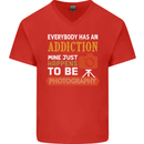 Photography Addiction Funny Photographer Mens V-Neck Cotton T-Shirt Red