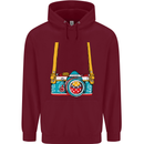 Photography Camera Around Neck Mens 80% Cotton Hoodie Maroon