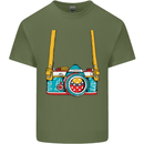 Photography Camera Around Neck Mens Cotton T-Shirt Tee Top Military Green