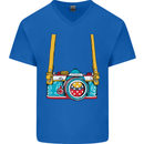 Photography Camera Around Neck Mens V-Neck Cotton T-Shirt Royal Blue