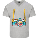 Photography Camera Around Neck Mens V-Neck Cotton T-Shirt Sports Grey