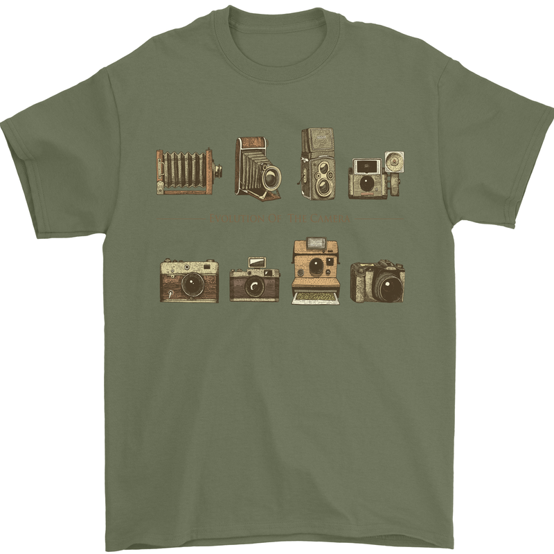 Photography Camera Evolution Photographer Mens T-Shirt Cotton Gildan Military Green