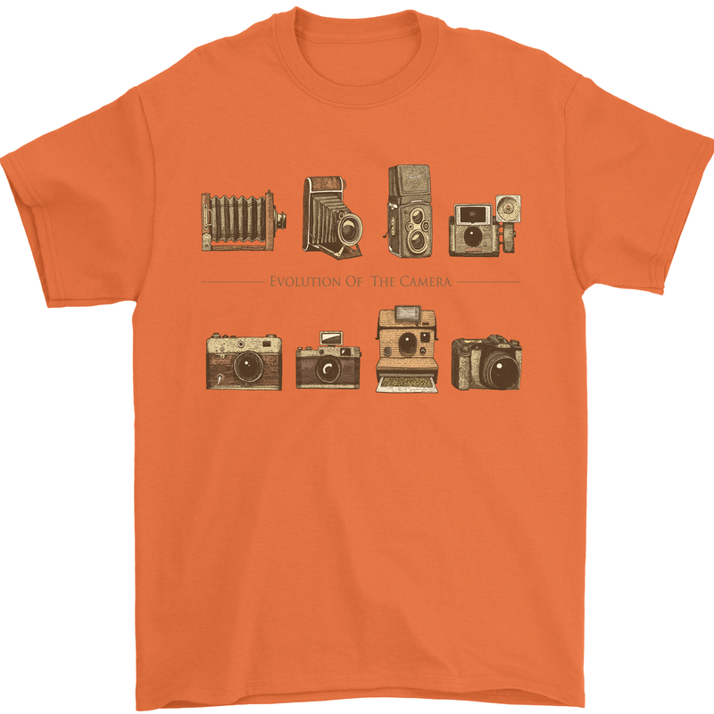 Photography Camera Evolution Photographer Mens T-Shirt Cotton Gildan Orange