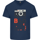 Photography Your Face Funny Photographer Mens V-Neck Cotton T-Shirt Navy Blue