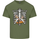 Pie Inside a Skeleton Torso Funny Food Mens Cotton T-Shirt Tee Top Military Green