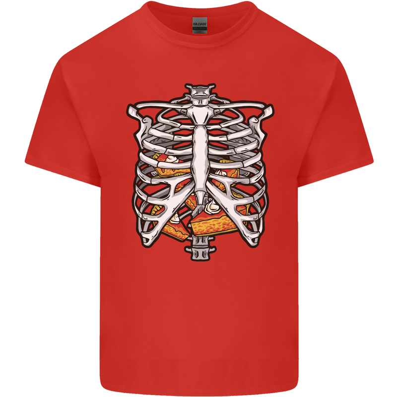 Pie Inside a Skeleton Torso Funny Food Mens Cotton T-Shirt Tee Top Red