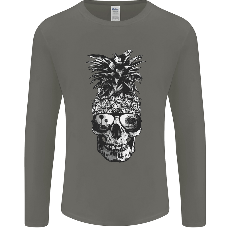 Pineapple Skull Surf Surfing Surfer Holiday Mens Long Sleeve T-Shirt Charcoal
