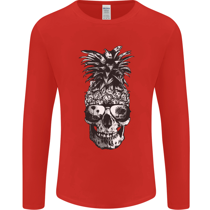 Pineapple Skull Surf Surfing Surfer Holiday Mens Long Sleeve T-Shirt Red