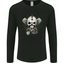 Piston Skull Motorcycle Motorbike Biker Mens Long Sleeve T-Shirt Black