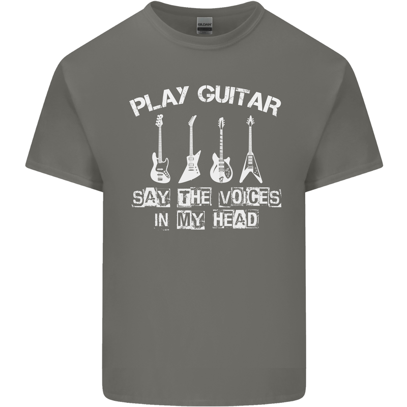Play Guitar Say Voices in My Head Guitarist Mens Cotton T-Shirt Tee Top Charcoal