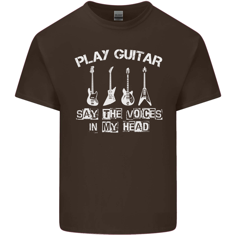Play Guitar Say Voices in My Head Guitarist Mens Cotton T-Shirt Tee Top Dark Chocolate