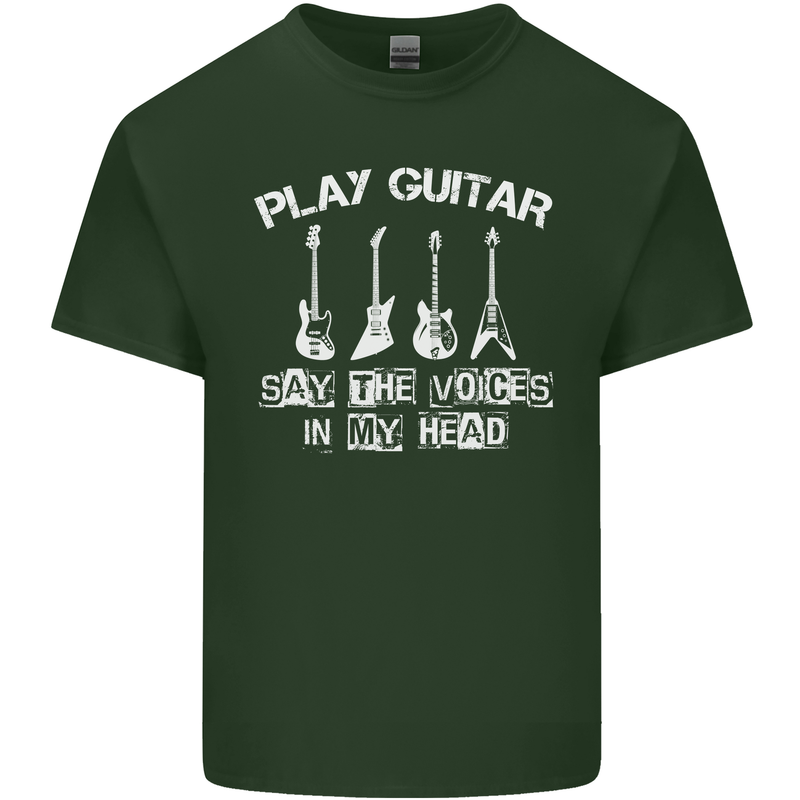 Play Guitar Say Voices in My Head Guitarist Mens Cotton T-Shirt Tee Top Forest Green