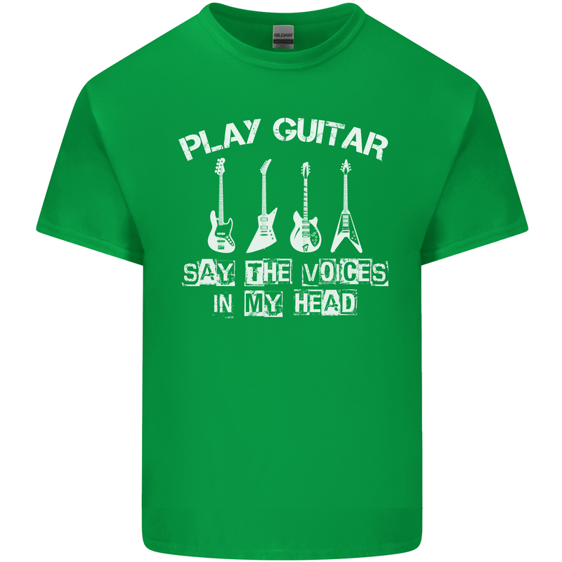 Play Guitar Say Voices in My Head Guitarist Mens Cotton T-Shirt Tee Top Irish Green