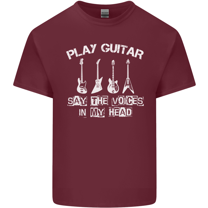 Play Guitar Say Voices in My Head Guitarist Mens Cotton T-Shirt Tee Top Maroon