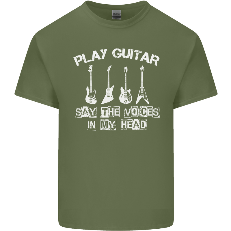 Play Guitar Say Voices in My Head Guitarist Mens Cotton T-Shirt Tee Top Military Green