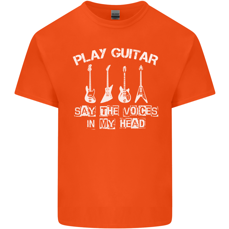 Play Guitar Say Voices in My Head Guitarist Mens Cotton T-Shirt Tee Top Orange