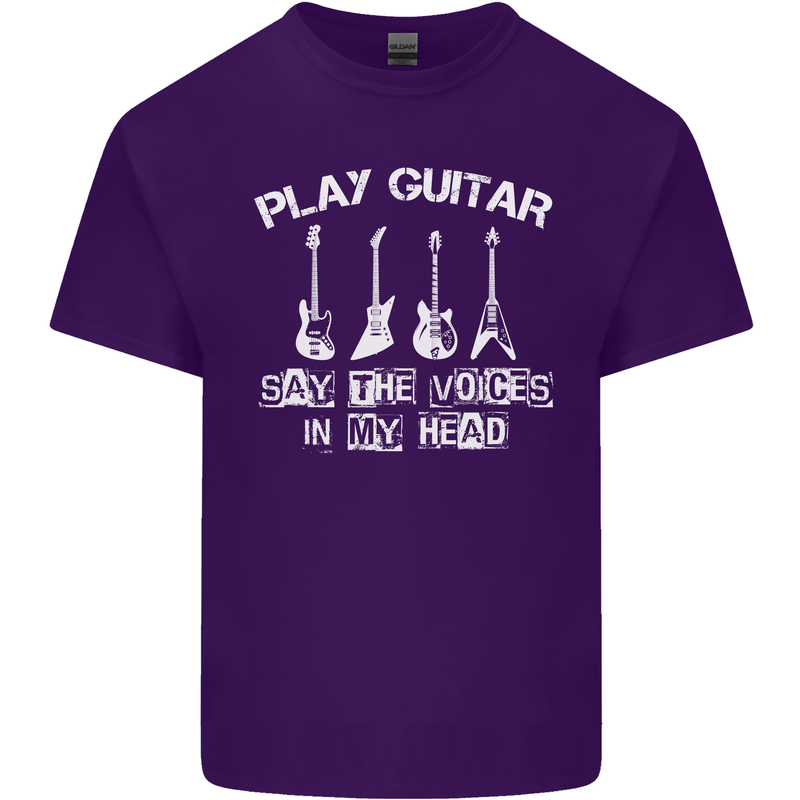 Play Guitar Say Voices in My Head Guitarist Mens Cotton T-Shirt Tee Top Purple