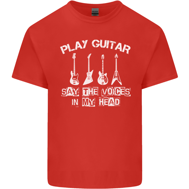 Play Guitar Say Voices in My Head Guitarist Mens Cotton T-Shirt Tee Top Red