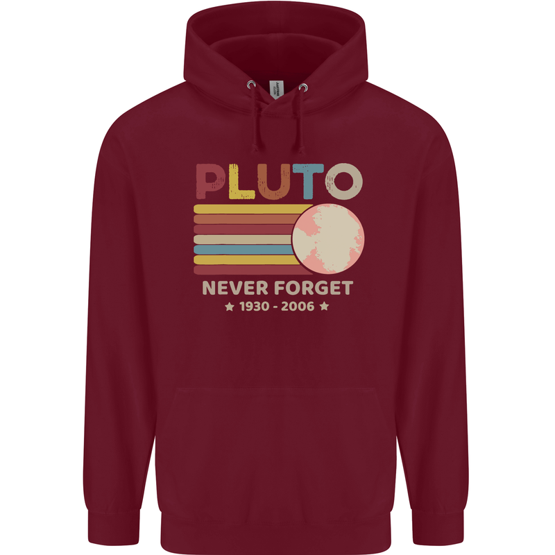 Pluto Never Forget Space Astronomy Planet Childrens Kids Hoodie Maroon