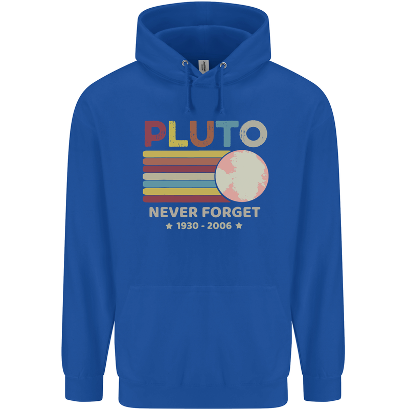 Pluto Never Forget Space Astronomy Planet Childrens Kids Hoodie Royal Blue