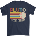 Pluto Never Forget Space Astronomy Planet Mens T-Shirt Cotton Gildan Navy Blue