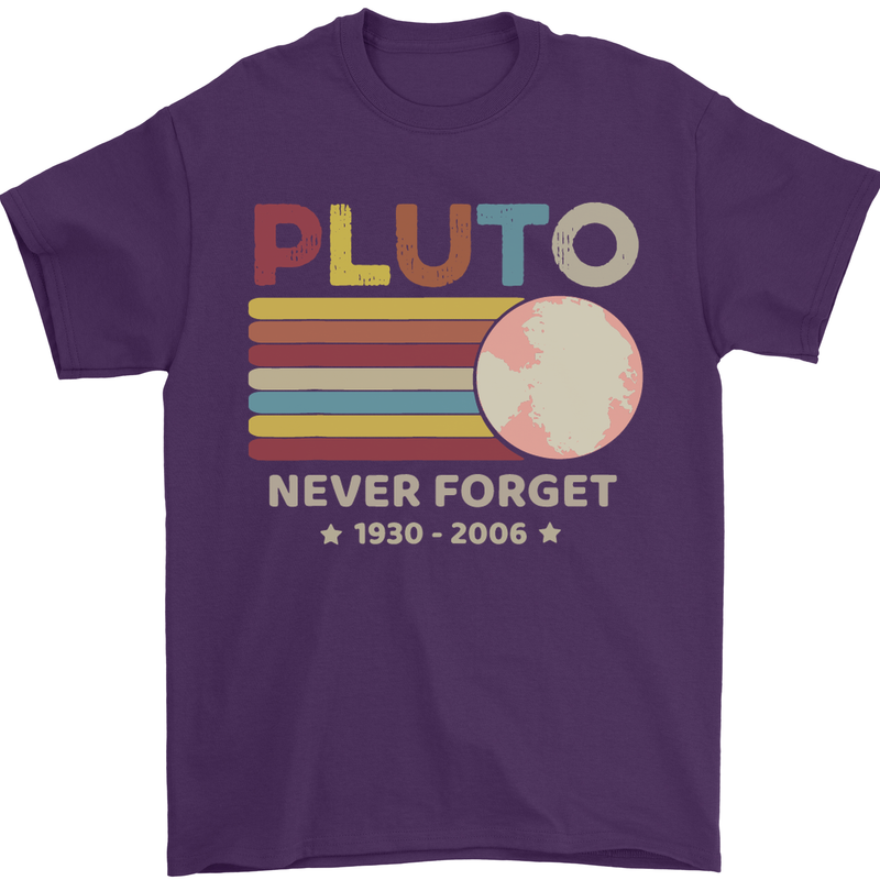 Pluto Never Forget Space Astronomy Planet Mens T-Shirt Cotton Gildan Purple