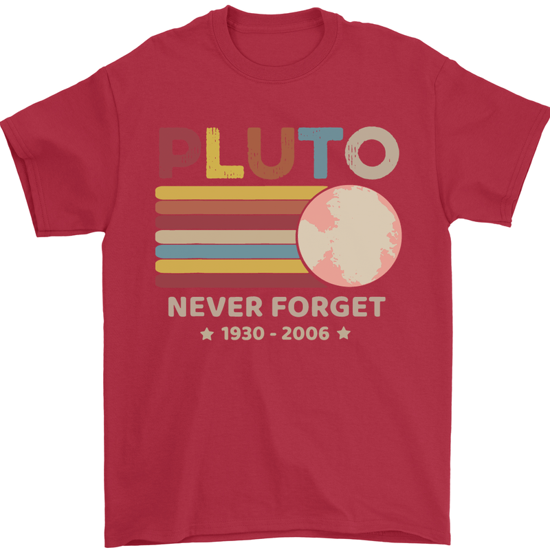 Pluto Never Forget Space Astronomy Planet Mens T-Shirt Cotton Gildan Red