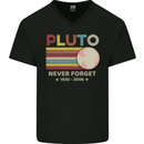 Pluto Never Forget Space Astronomy Planet Mens V-Neck Cotton T-Shirt Black