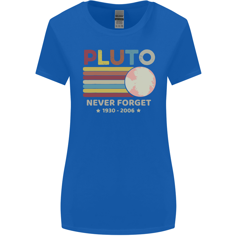 Pluto Never Forget Space Astronomy Planet Womens Wider Cut T-Shirt Royal Blue