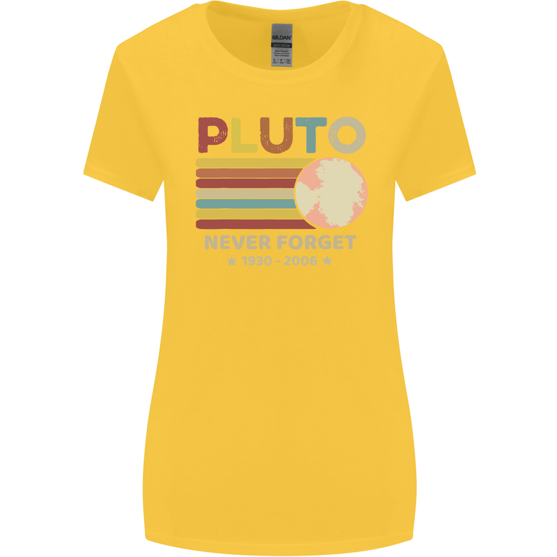 Pluto Never Forget Space Astronomy Planet Womens Wider Cut T-Shirt Yellow