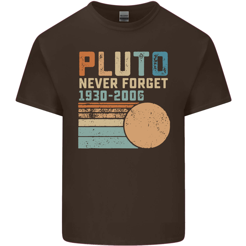 Pluto Never Forget Space Planet Astronomy Mens Cotton T-Shirt Tee Top Dark Chocolate