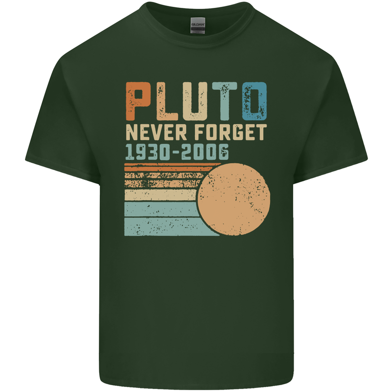 Pluto Never Forget Space Planet Astronomy Mens Cotton T-Shirt Tee Top Forest Green