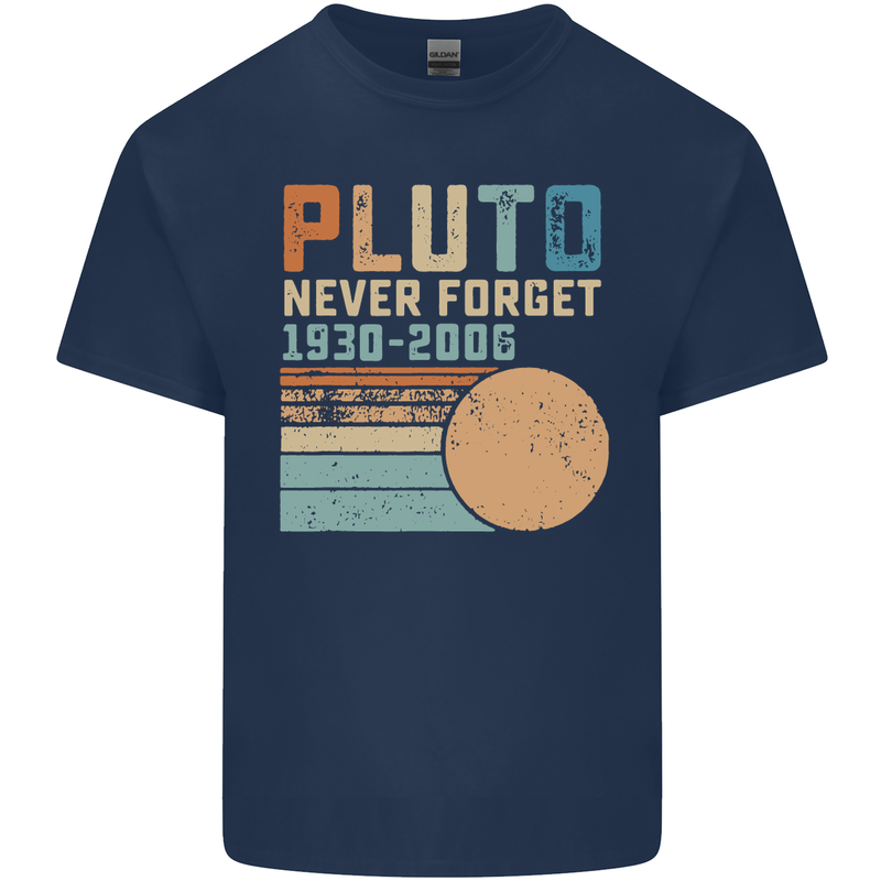 Pluto Never Forget Space Planet Astronomy Mens Cotton T-Shirt Tee Top Navy Blue
