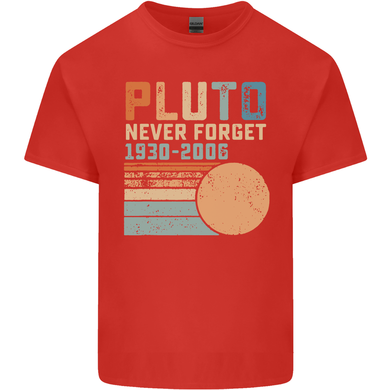 Pluto Never Forget Space Planet Astronomy Mens Cotton T-Shirt Tee Top Red