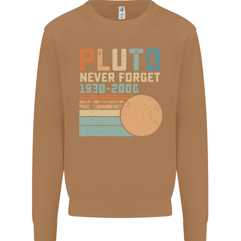 Pluto Never Forget Space Planet Astronomy Mens Sweatshirt Jumper Caramel Latte