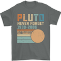Pluto Never Forget Space Planet Astronomy Mens T-Shirt Cotton Gildan Charcoal