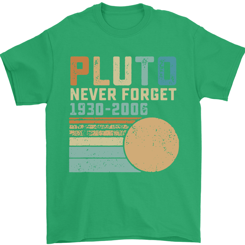Pluto Never Forget Space Planet Astronomy Mens T-Shirt Cotton Gildan Irish Green