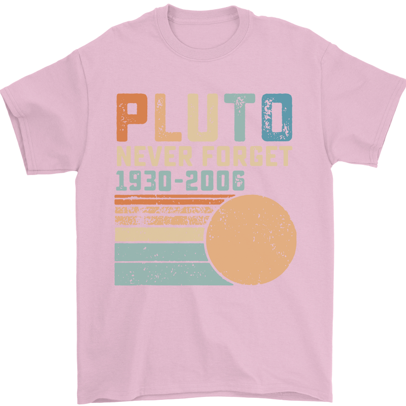 Pluto Never Forget Space Planet Astronomy Mens T-Shirt Cotton Gildan Light Pink