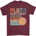 Pluto Never Forget Space Planet Astronomy Mens T-Shirt Cotton Gildan Maroon
