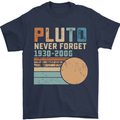 Pluto Never Forget Space Planet Astronomy Mens T-Shirt Cotton Gildan Navy Blue