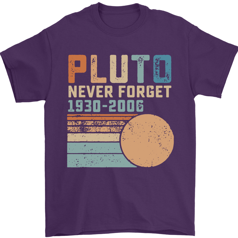 Pluto Never Forget Space Planet Astronomy Mens T-Shirt Cotton Gildan Purple