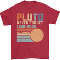 Pluto Never Forget Space Planet Astronomy Mens T-Shirt Cotton Gildan Red