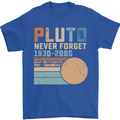Pluto Never Forget Space Planet Astronomy Mens T-Shirt Cotton Gildan Royal Blue