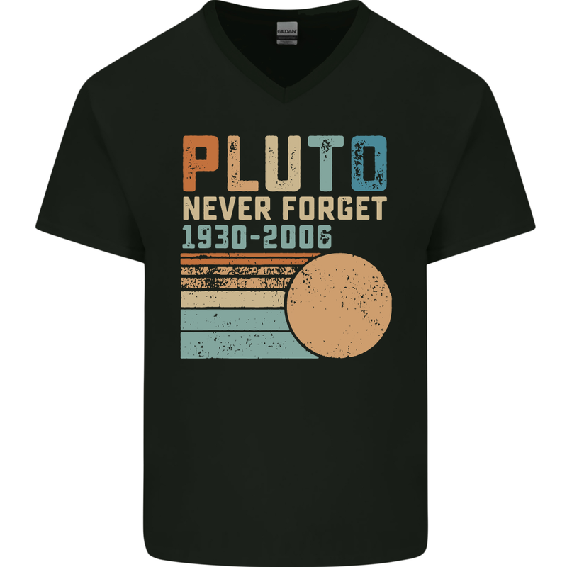 Pluto Never Forget Space Planet Astronomy Mens V-Neck Cotton T-Shirt Black