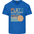 Pluto Never Forget Space Planet Astronomy Mens V-Neck Cotton T-Shirt Royal Blue