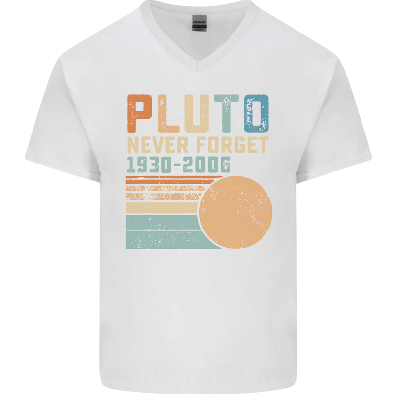 Pluto Never Forget Space Planet Astronomy Mens V-Neck Cotton T-Shirt White